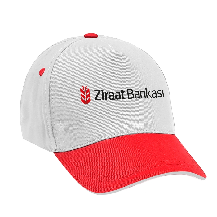 Promosyon Şapka - Beyaz - Kırmızı Renk Sandwich Siper Promosyon Şapka