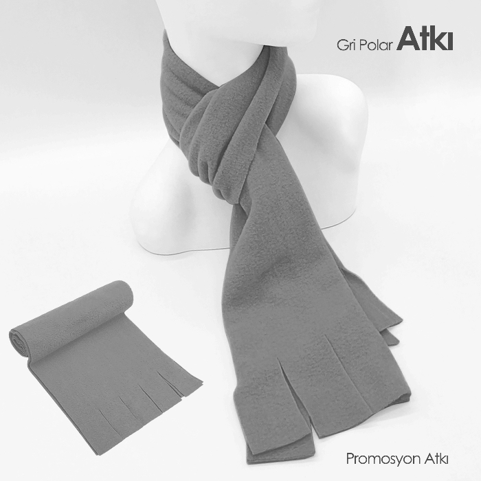Promosyon Gri Polar Atkı - Soğuk Havaların Vazgeçilmezi Promosyon Polar Atkı